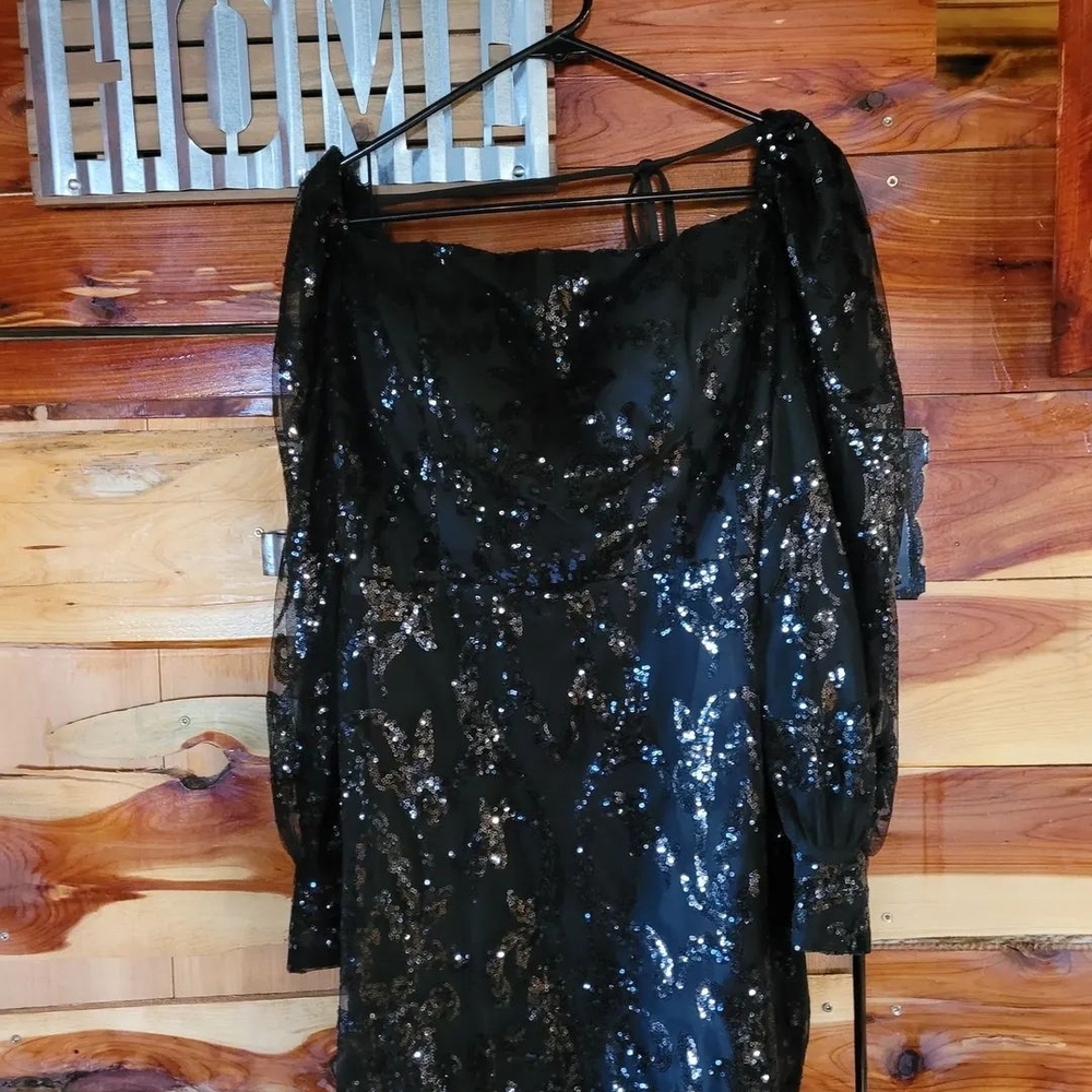 Elegant Black Sequin Off-Shoulder Dress